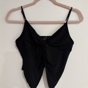 Black Sparkle Twist-Front Cami Top